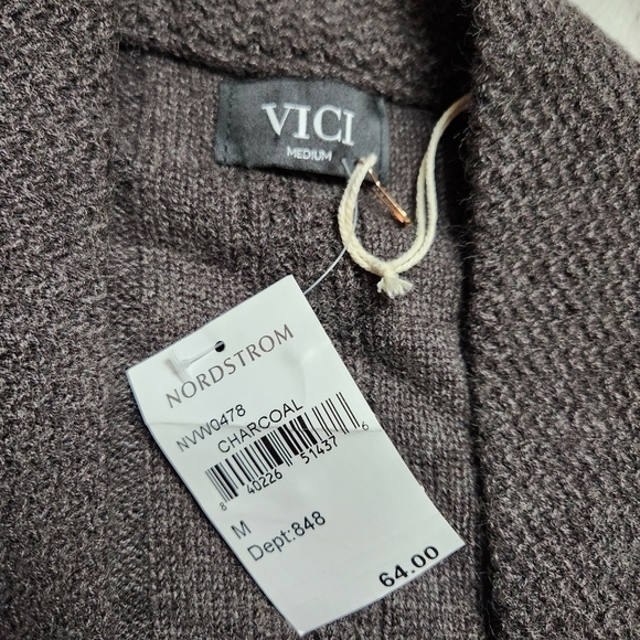 SIZE M Kit cardigan cable knit open face with tie grey-brown color VICI NWT - Picture 8 of 13